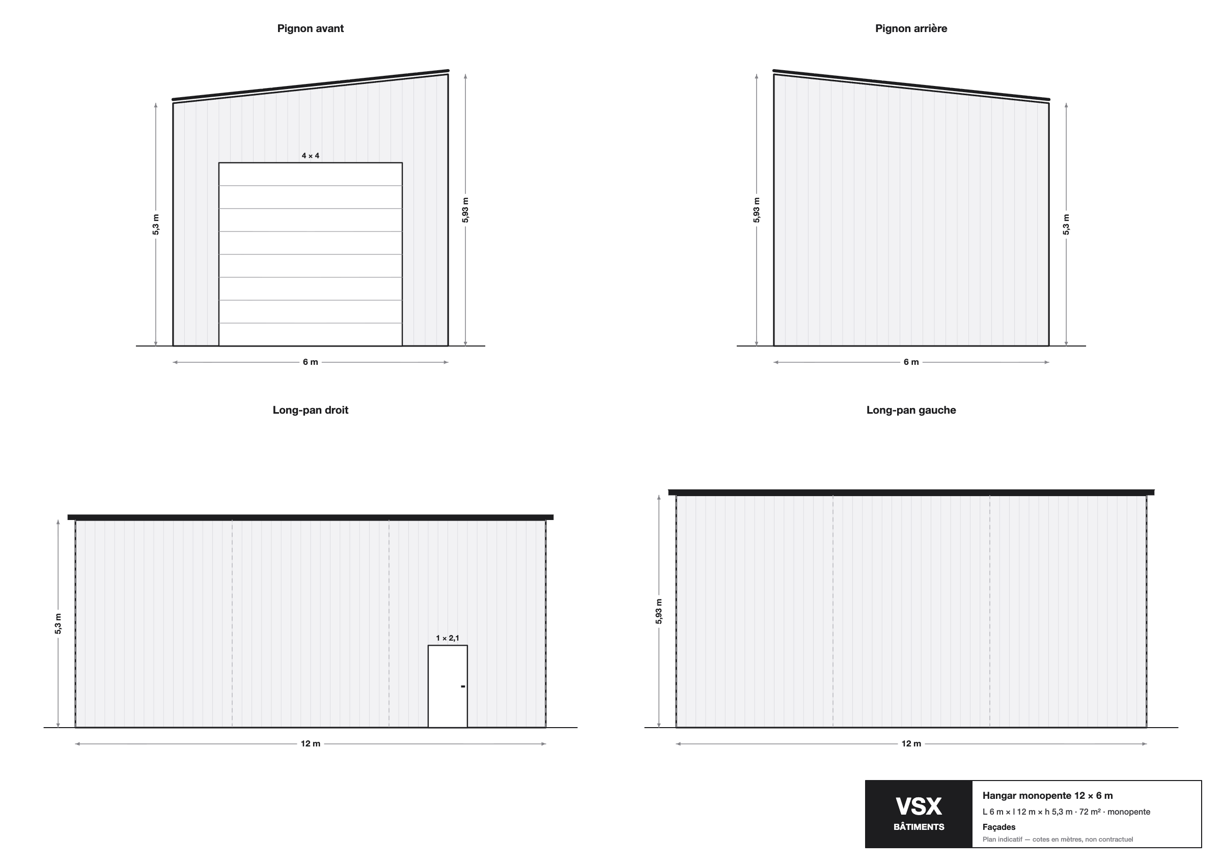 Hangar monopente 12 x 6 m, hauteur 5,3 m — photo 3