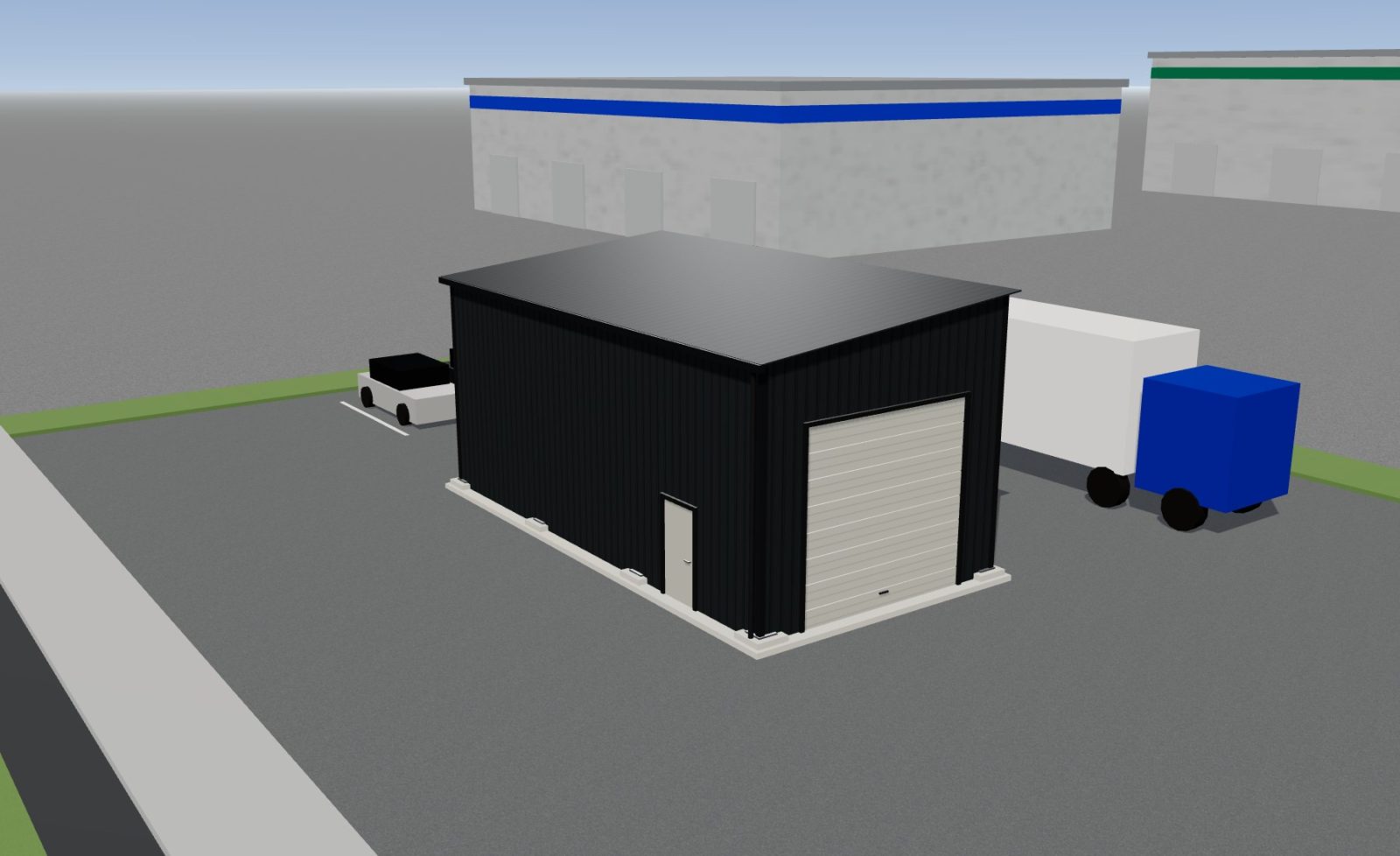 Hangar monopente 12 x 6 m, hauteur 5,3 m — en zone d'activité