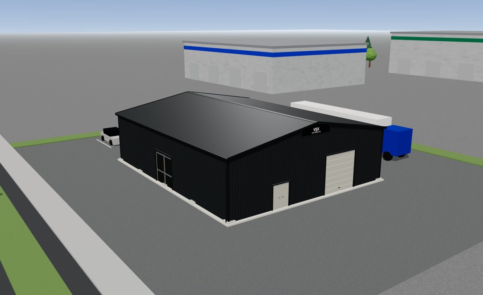 Hangar 20 x 16,70 m, hauteur 5 m — en zone d'activité
