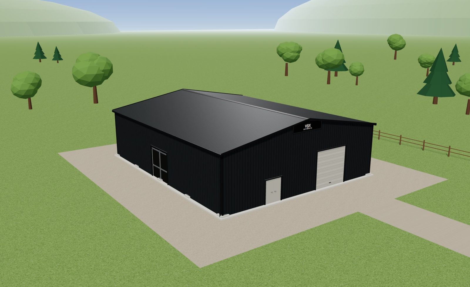 Hangar 20 x 16,70 m, hauteur 5 m — en pleine nature
