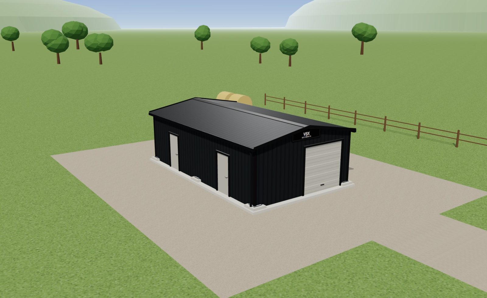 Hangar 10 x 6 m, hauteur 3 m — en pleine nature