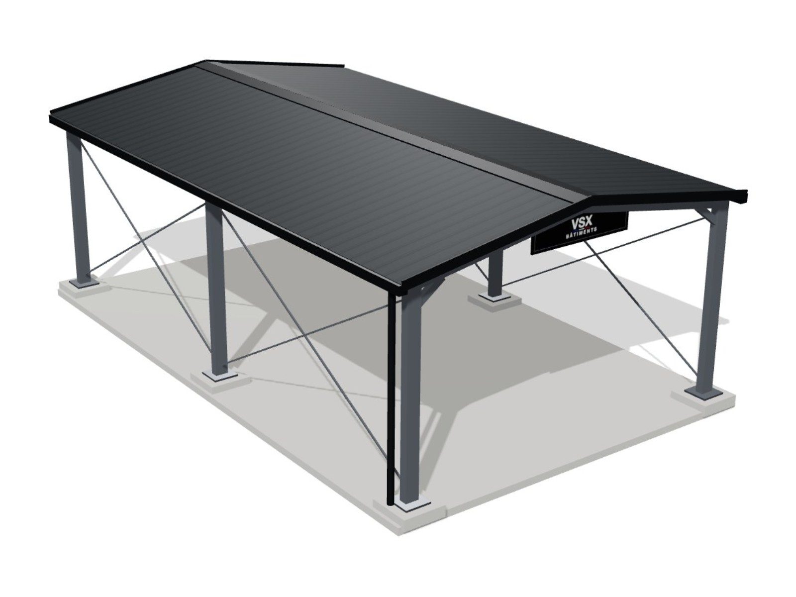 Hangar ouvert 10 x 6 m, hauteur 3,5 m