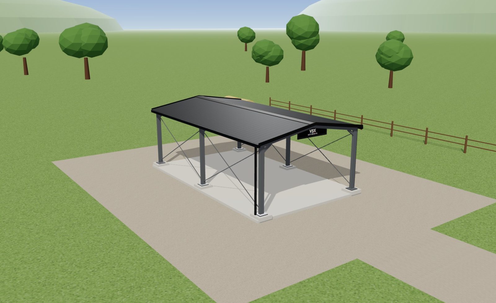 Hangar ouvert 10 x 6 m, hauteur 3,5 m — en pleine nature