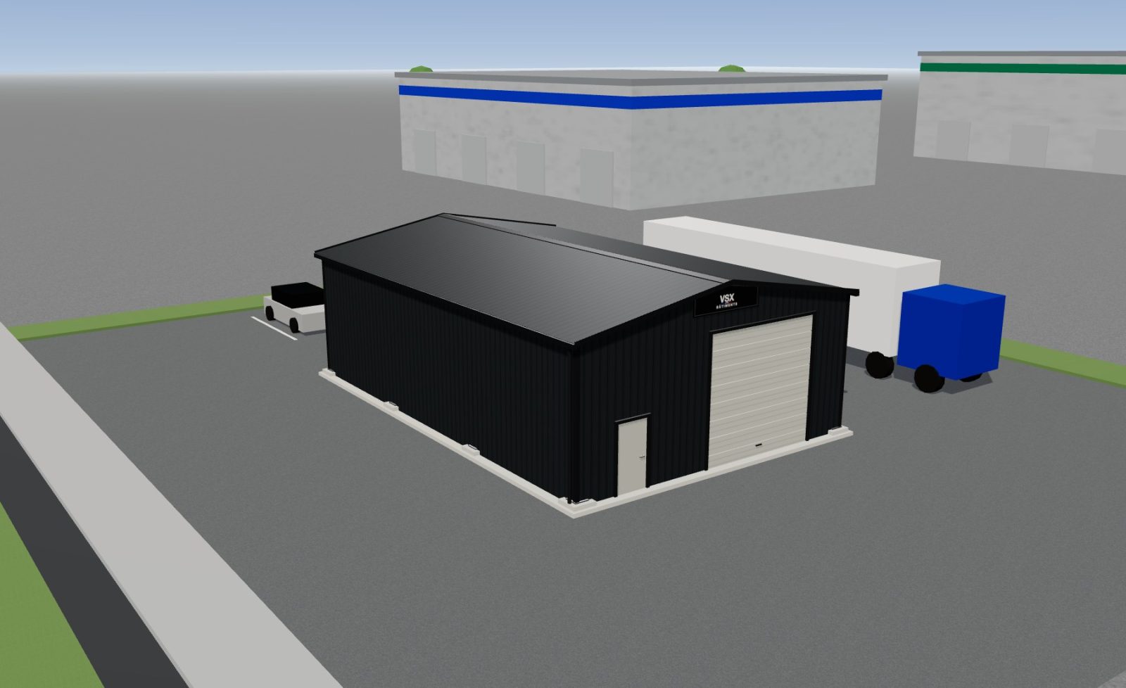 Hangar 15 x 10 m, hauteur 4,5 m — en zone d'activité