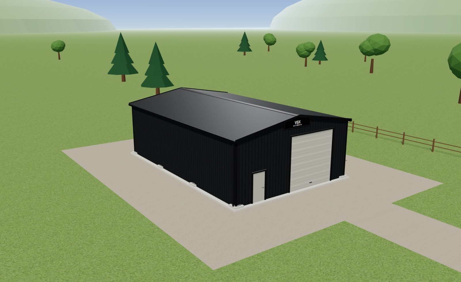 Hangar 15 x 10 m, hauteur 4,5 m — en pleine nature