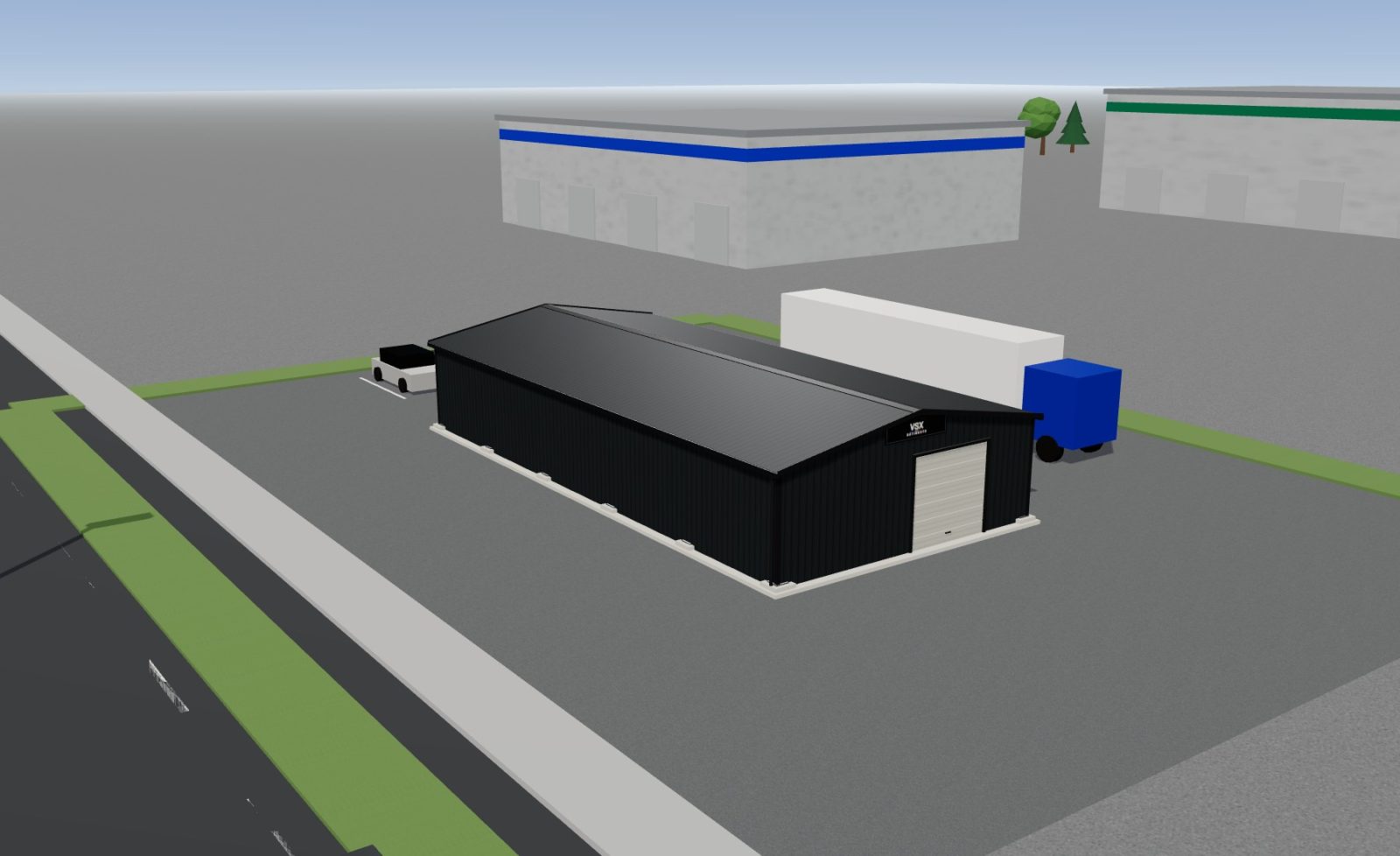 Hangar 21 x 10 m, hauteur 3,5 m — en zone d'activité