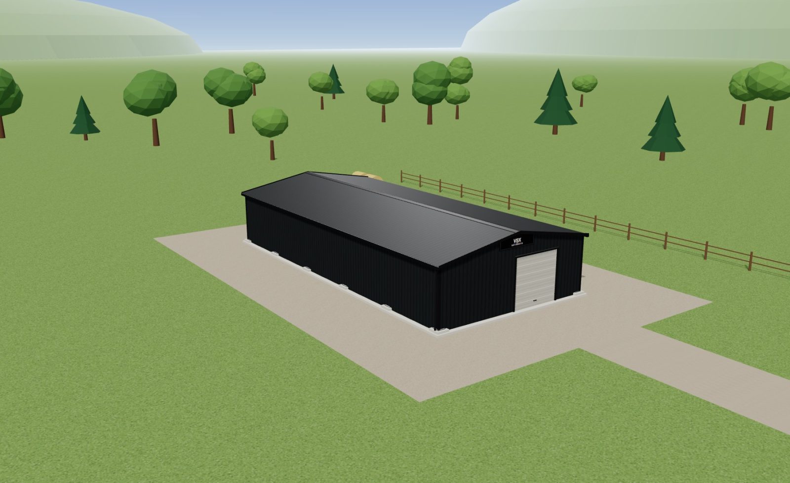 Hangar 21 x 10 m, hauteur 3,5 m — en pleine nature