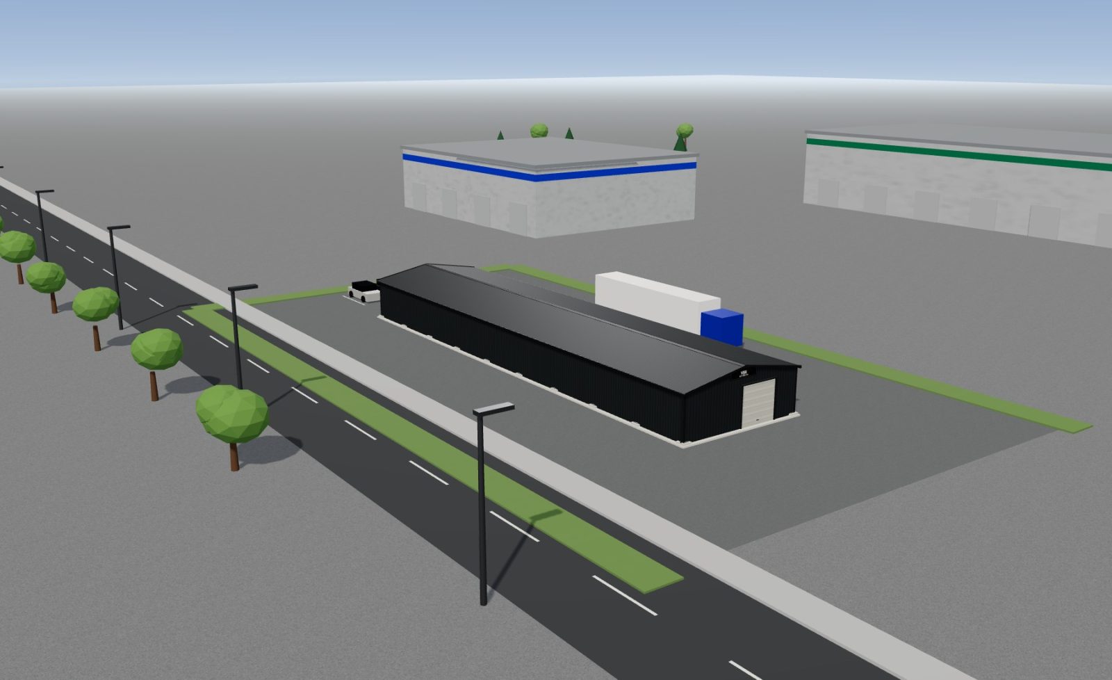 Hangar 41 x 10 m, hauteur 3,5 m — en zone d'activité
